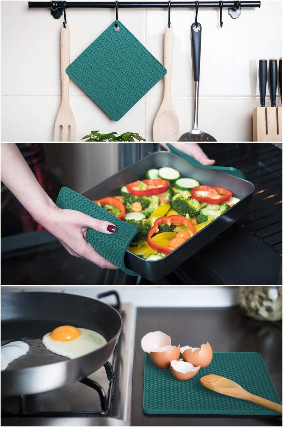 Silicone Pot Holders and Trivet Mats Heat Resistant to 440°F to Protect Your Table and Countertop Contains 4 Pieces 2 round and 2 Squared