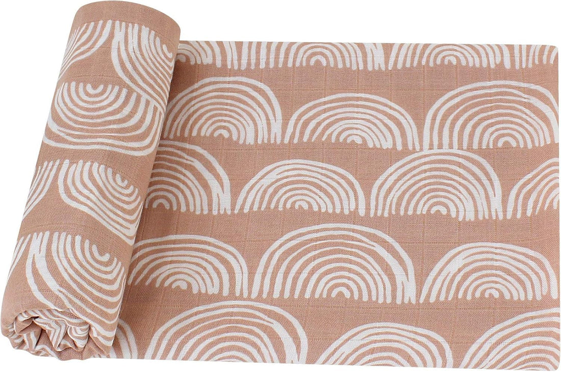 Baby Swaddle Blankets - 70% Viscose from Bamboo and 30% Cotton Muslin Swaddle Blankets Unisex - Boho Vintage Rainbow Print, Silky Soft, Lightweight, Breathable, Large 47 X 47 Inches