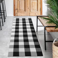 Buffalo Plaid Runner Rug - 2' X 6' Black Checkered Runner Rug, Farmhouse, Indoor, Washable, Water Resistant