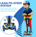 3-Wheeled Scooter for Kids - Wheel LED Lights, Adjustable Lean-To-Steer Handlebar, and Foldable Seat - Sit or Stand Ride with Brake for Boys and Girls Ages 1-14 Years Old