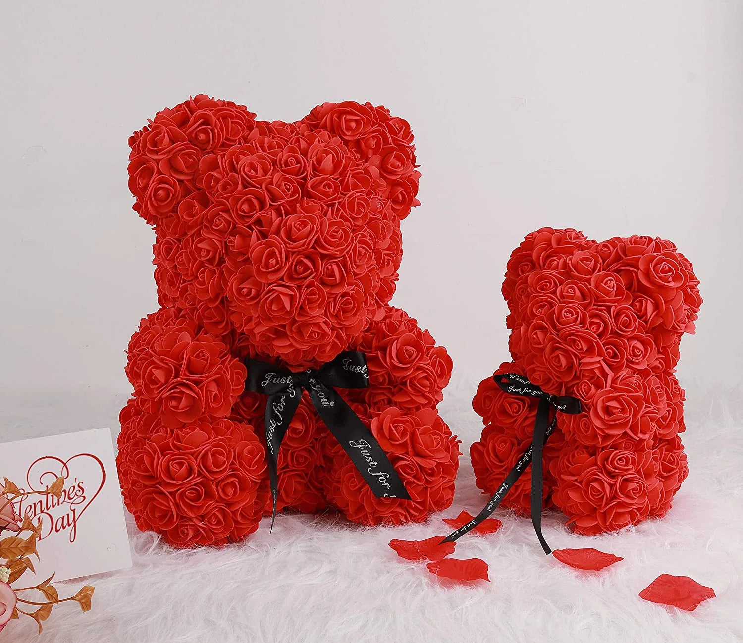 10 Inch Artificial Rose Bear Flowers Wedding Party Decoration Gift Box(Red)