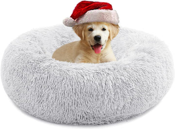 Anti-Anxiety Donut Cat & Dog Bed - Round, Cozy, Plush, Machine Washable, 20X20Inch Grey