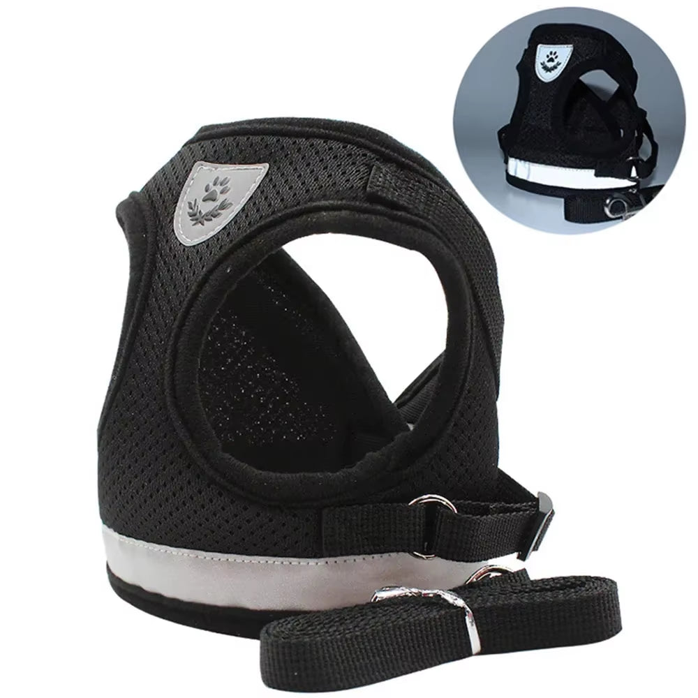 Dog Harness Lead Leash Set Adjustable Reflective Escape Proof Pet Mesh Vest Harness Puppy Dog Collar Small Dog Cat Pet Supplies