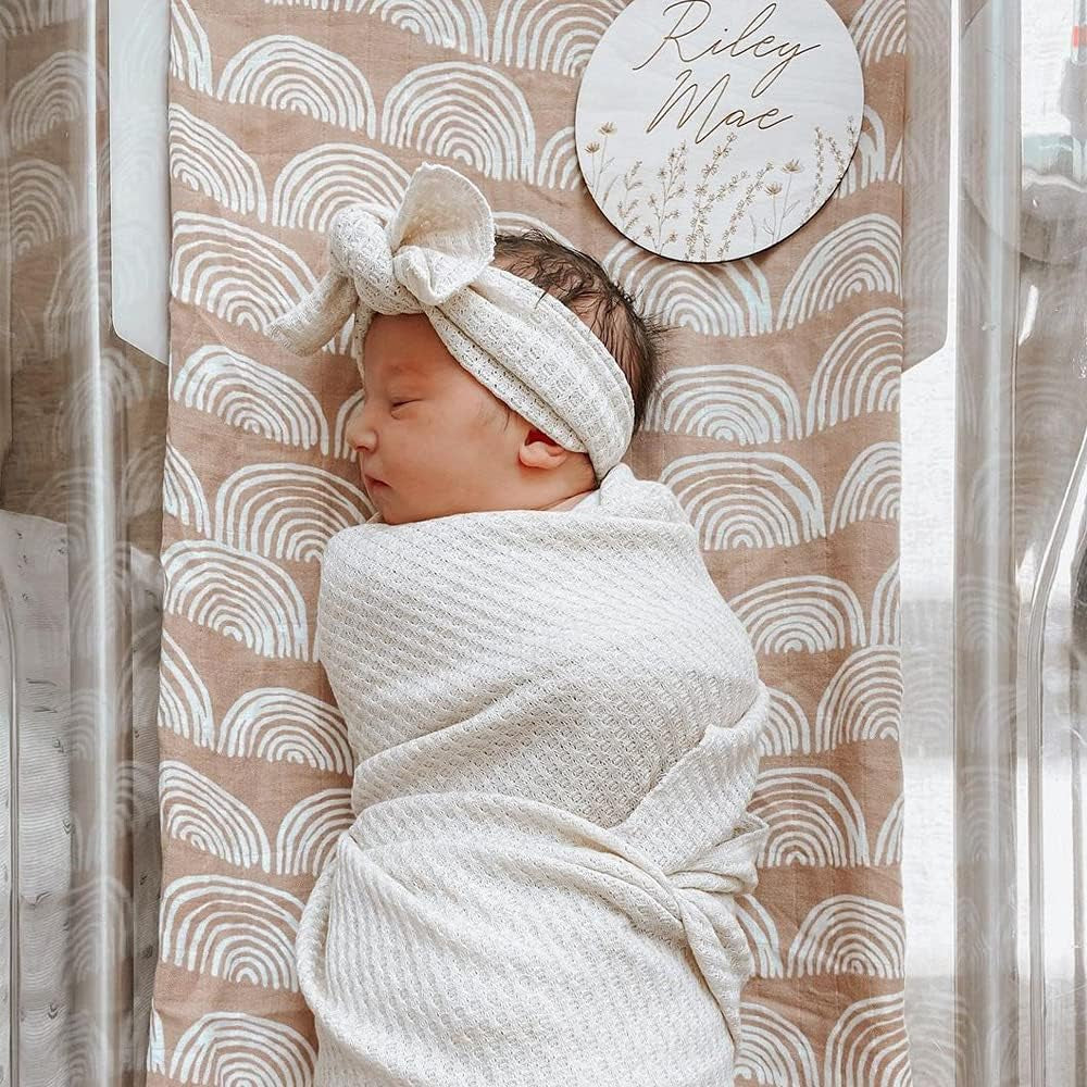 Baby Swaddle Blankets - 70% Viscose from Bamboo and 30% Cotton Muslin Swaddle Blankets Unisex - Boho Vintage Rainbow Print, Silky Soft, Lightweight, Breathable, Large 47 X 47 Inches