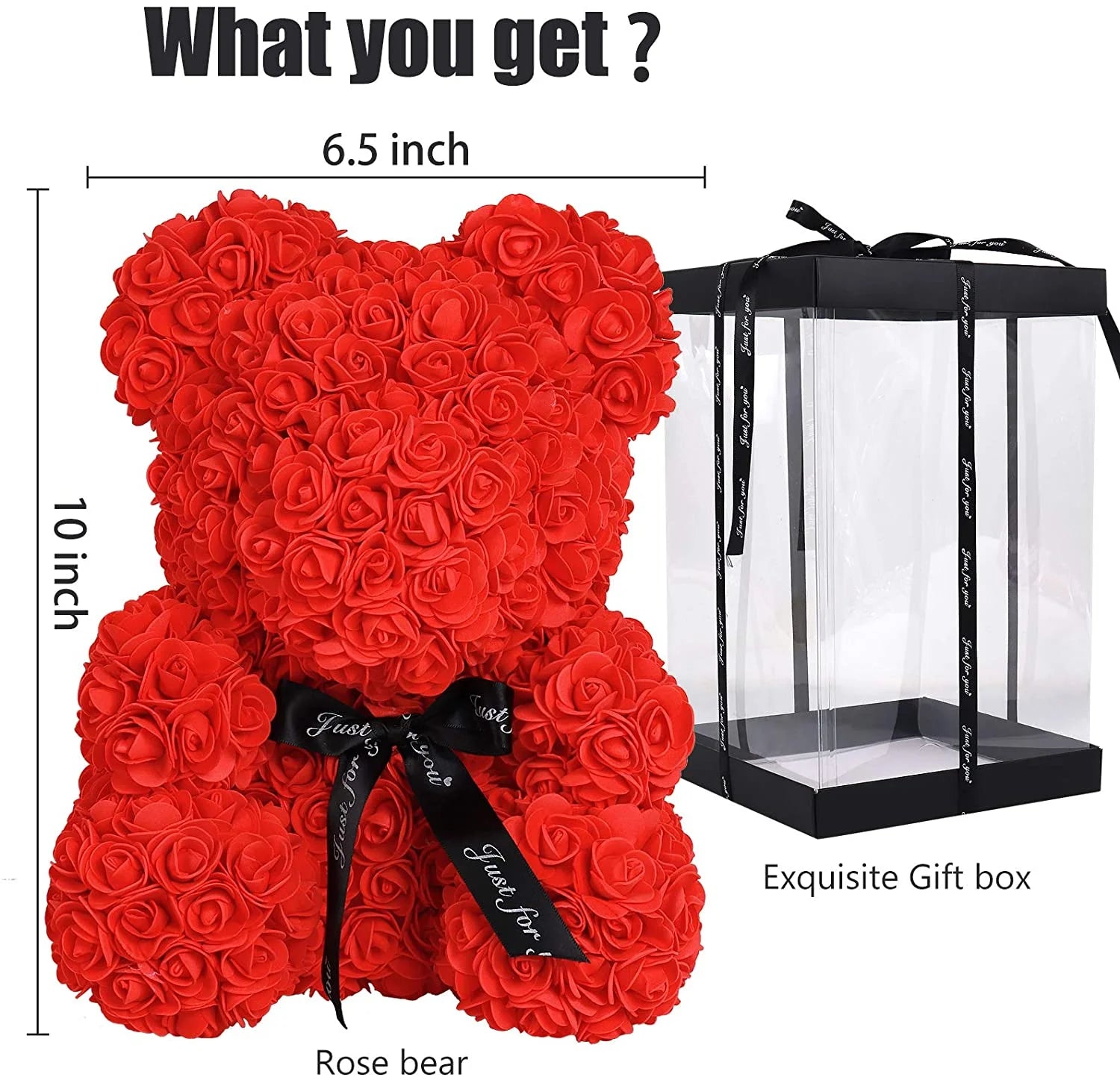 10 Inch Artificial Rose Bear Flowers Wedding Party Decoration Gift Box(Red)