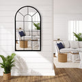 Wall Mirror Window Decorative Mirrors Arched Farmhouse for Living Room Bedroom Entryway Bathroom Vanity (Black,41.3”X 24” X1”)