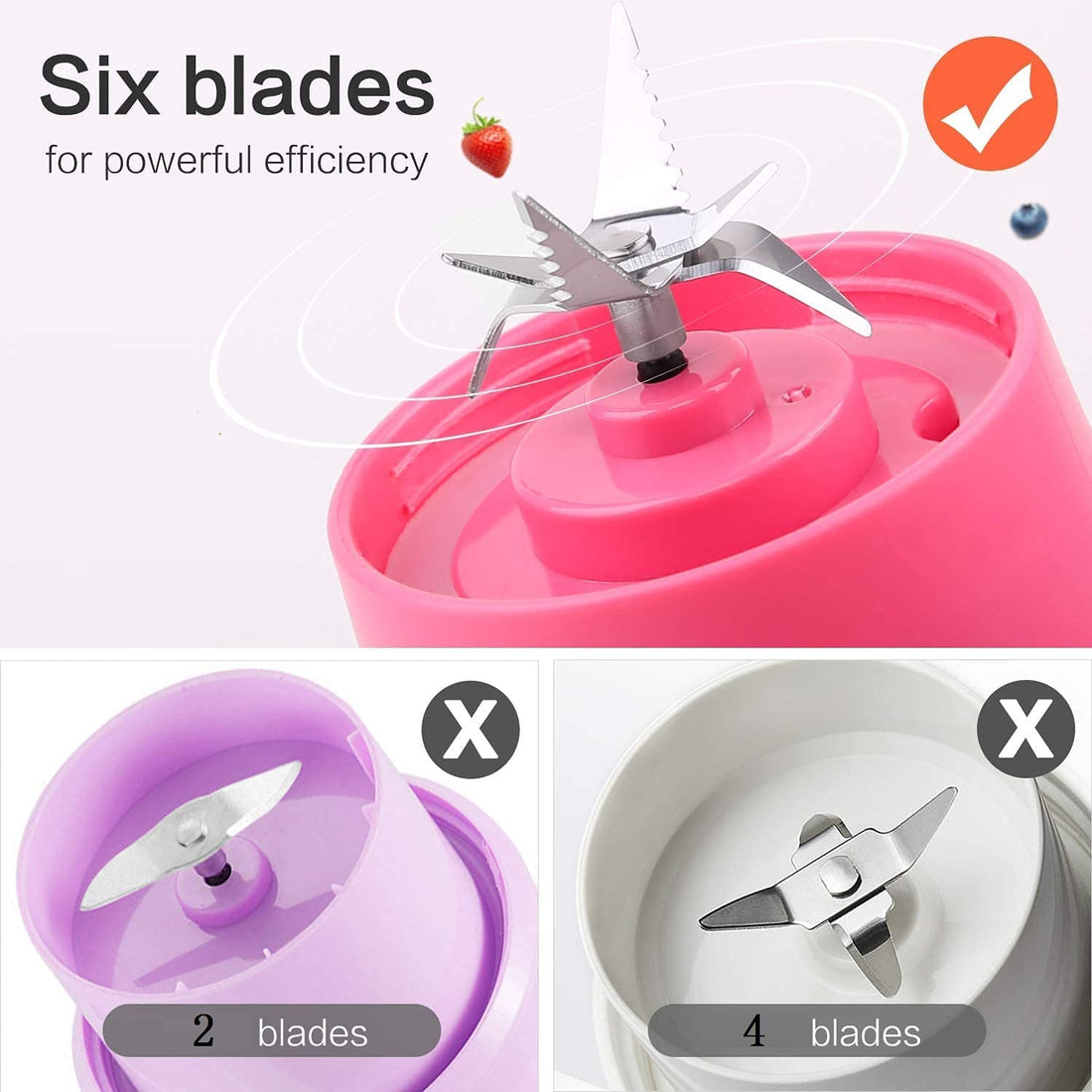 380Ml Electric Portable Juicer Blender Cup, Household Fruit Mixer with Six Blades in 3D, USB Rechargeable Juice Blender Magnetic Secure Switch Electric Fruit Mixer (Purple) (Blue)