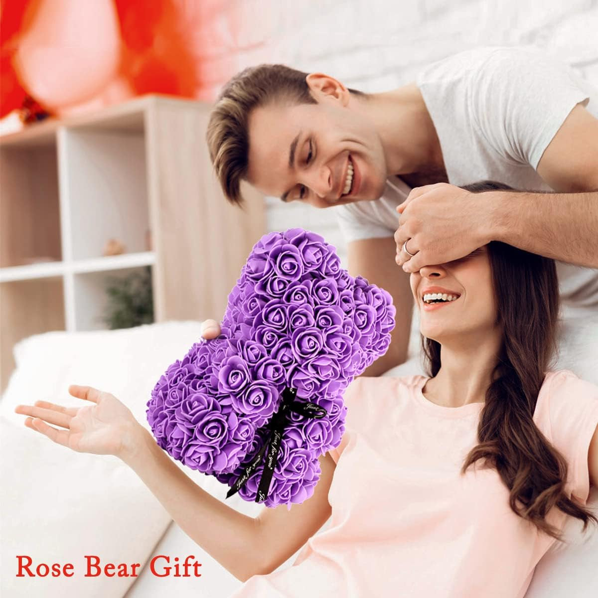 Rose Bear Gift for Women, Flower Bear Mom Birthday Gifts from Daughter Son, Rose Teddy Bear Valentines Day Gifts for Girlfriend, for Wife Mom​(Purple)