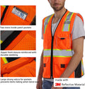 Vest Reflective Orange Mesh, High Visibility Vest with Pockets and Zipper, Heavy Duty Vest Made with 3M Reflective Tape 2XL