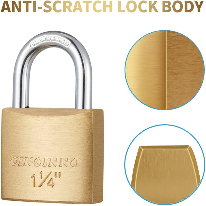 12Pack Small Solid Brass Locks Keyed Alike，1-1/4” (30Mm) Wide Lock Body, 1/5” Shackle Diameter Padlocks with Key