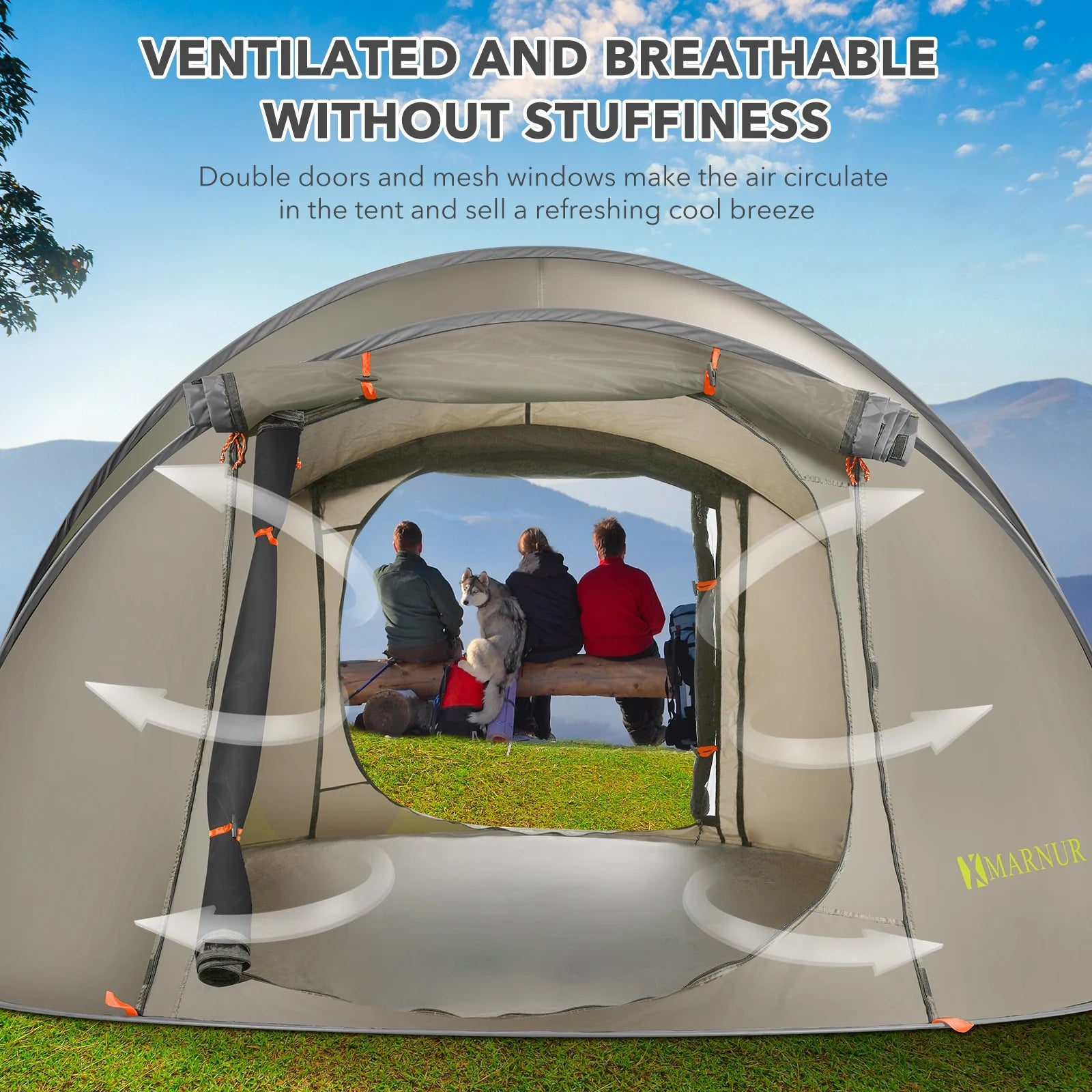 Instant Tent 4-Person Camp Tent, Auto Setup Pop up Tent, Pordable, Huge Door & Windows, Green