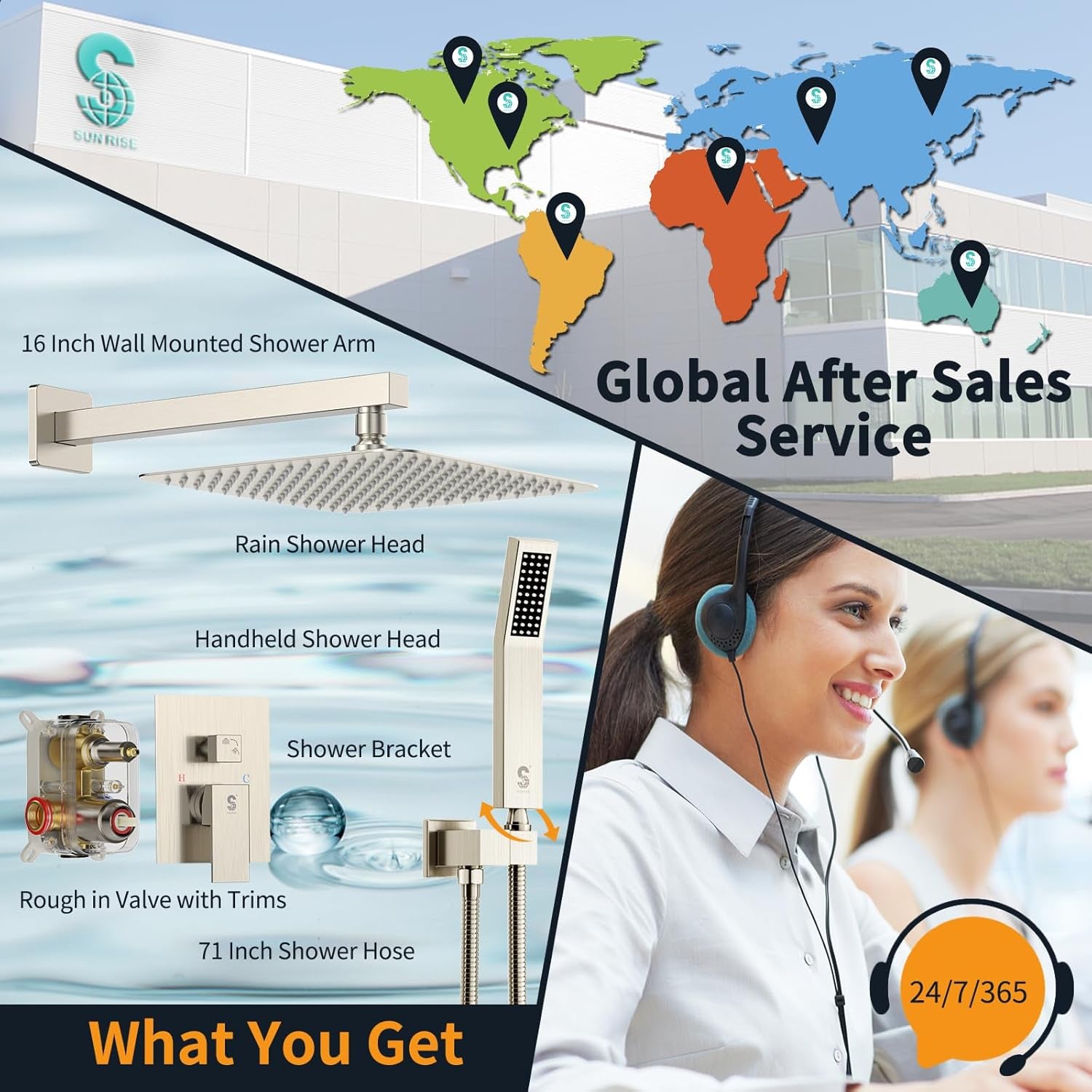 12 Inches Bathroom Luxury Rain Mixer Shower Combo Set Wall Mounted Rainfall Shower Head System Brushed Nickel Finish Shower Faucet Rough-In