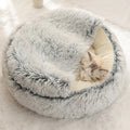 Plush Hooded Pet Bed round Fluffy Soft Cat Bed Pet Cushion Warm Cat Dog 2 in 1 Sleeping Nest Cave for Small Dogs