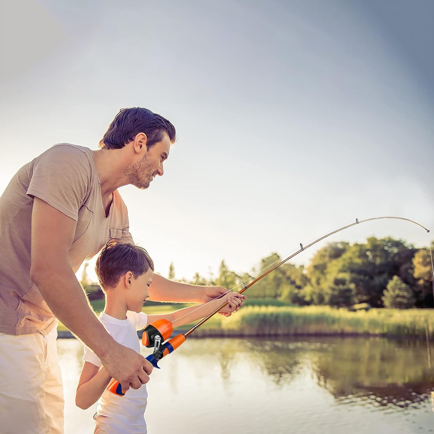 Kids Fishing Pole,Portable Telescopic Fishing Rod and Reel Full Kits, Spincast Youth Fishing Pole Fishing Gear for Kids, Boys