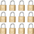 12Pack Small Solid Brass Locks Keyed Alike，1-1/4” (30Mm) Wide Lock Body, 1/5” Shackle Diameter Padlocks with Key