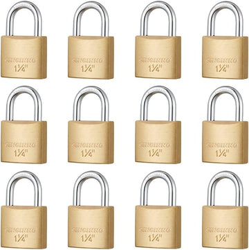 12Pack Small Solid Brass Locks Keyed Alike，1-1/4” (30Mm) Wide Lock Body, 1/5” Shackle Diameter Padlocks with Key