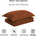 Queen Quilt Bedding Set with Pillow Shams, Full Queen Size Quilt Brunt Orange, Lightweight Bedspreads Soft Reversible Coverlet for All Season 3Pcs Rust Diamond Quilted Bed Set(90