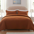 Queen Quilt Bedding Set with Pillow Shams, Full Queen Size Quilt Brunt Orange, Lightweight Bedspreads Soft Reversible Coverlet for All Season 3Pcs Rust Diamond Quilted Bed Set(90