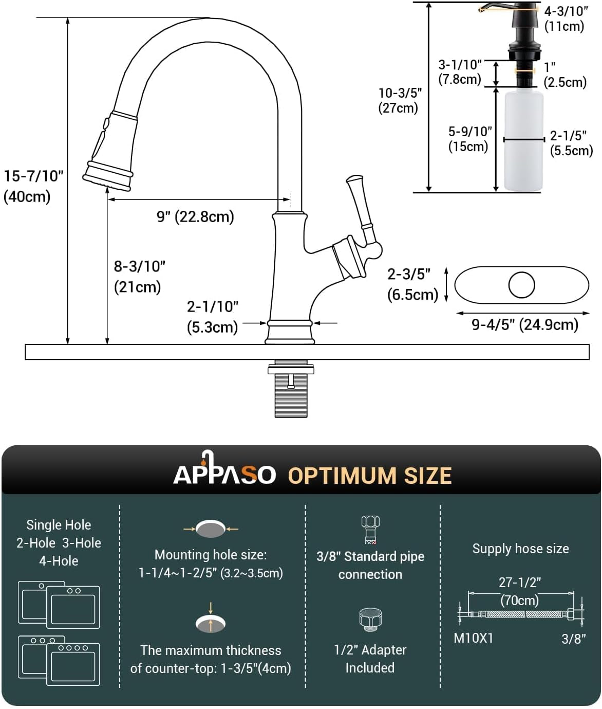 Bronze Kitchen Faucet with Soap Dispenser, Oil Rubbed Bronze Sink Faucet for Kitchen, Single Handle High Arc Kitchen Sink Faucet