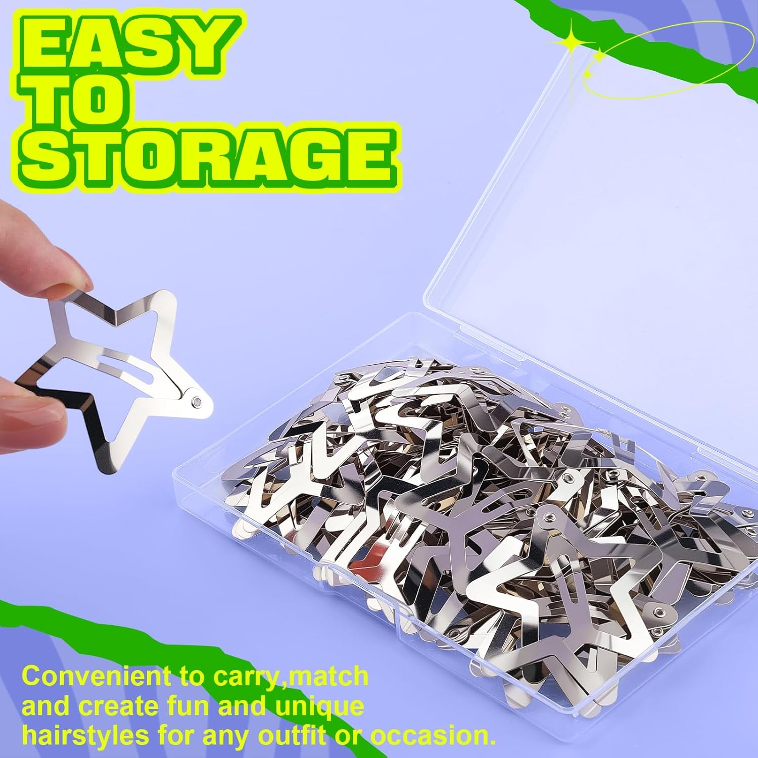 30 PCS 1.61" Star Hair Clips, Y2K Hair Accessories, Silver Clips for Girls Women, Rave Accessories, Non Slip Barrettes, Metal Snap Hair Clips