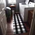 Buffalo Plaid Runner Rug - 2' X 6' Black Checkered Runner Rug, Farmhouse, Indoor, Washable, Water Resistant