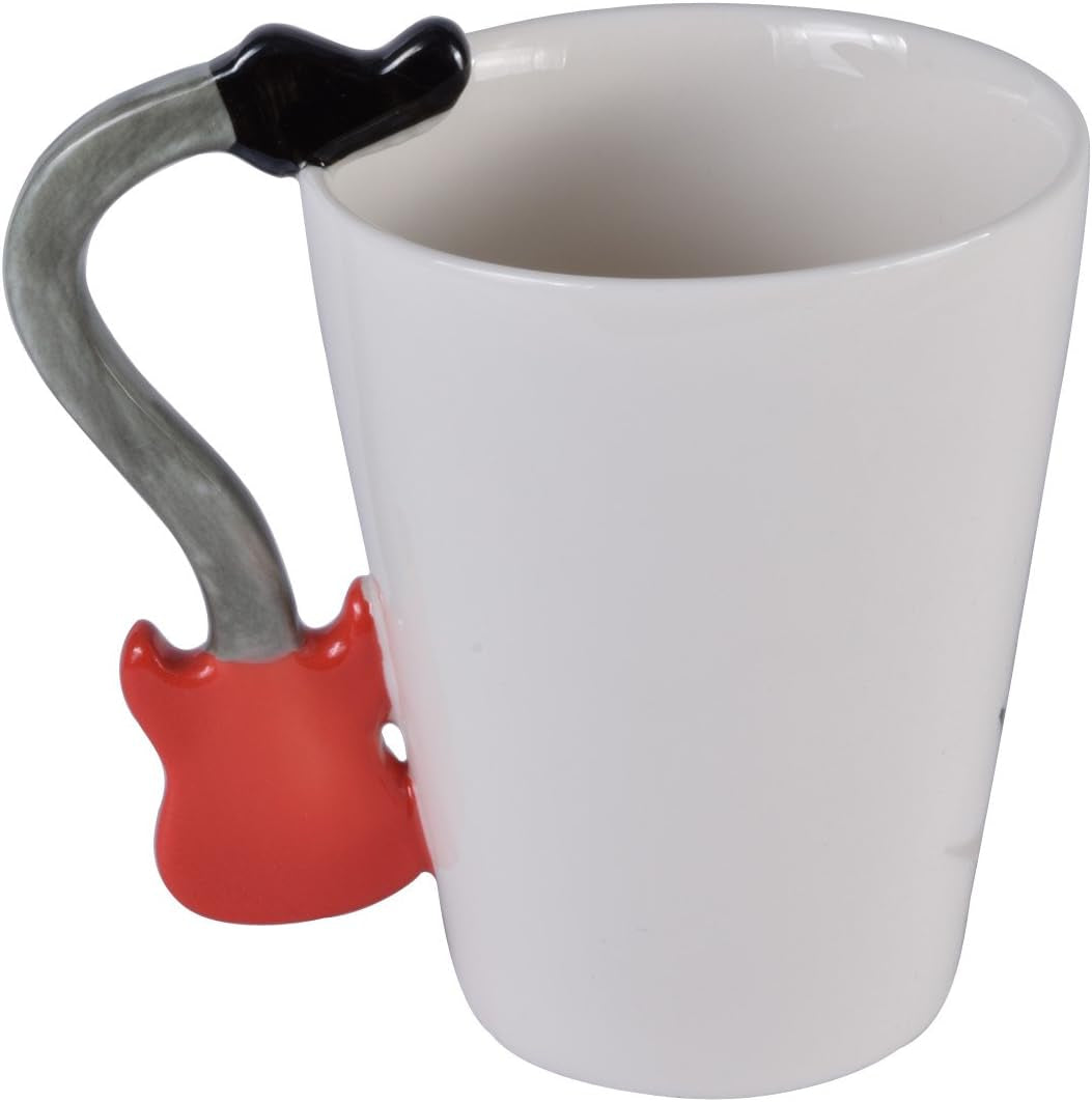 12.9 Oz Guitar Ceramic Mug - Music Note Tea Coffee Milk Cup Mug Gift for Guitar Players, Musicians, Women, Men, Friends, Teachers, Red