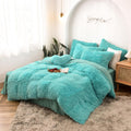 5 PCS Shaggy Duvet Cover Bedding Set - Long Faux Fur Luxury Ultra Soft (Aqua, Full/Queen)