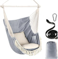 Hammock Chair Hanging Swing Max 500 Lbs 2 Cushions Included Metal Spreader Bar with Anti-Slip Grooves Portable Hanging Chair Side Pocket Large Macrame Bohemian Chair Indoor Outdoor