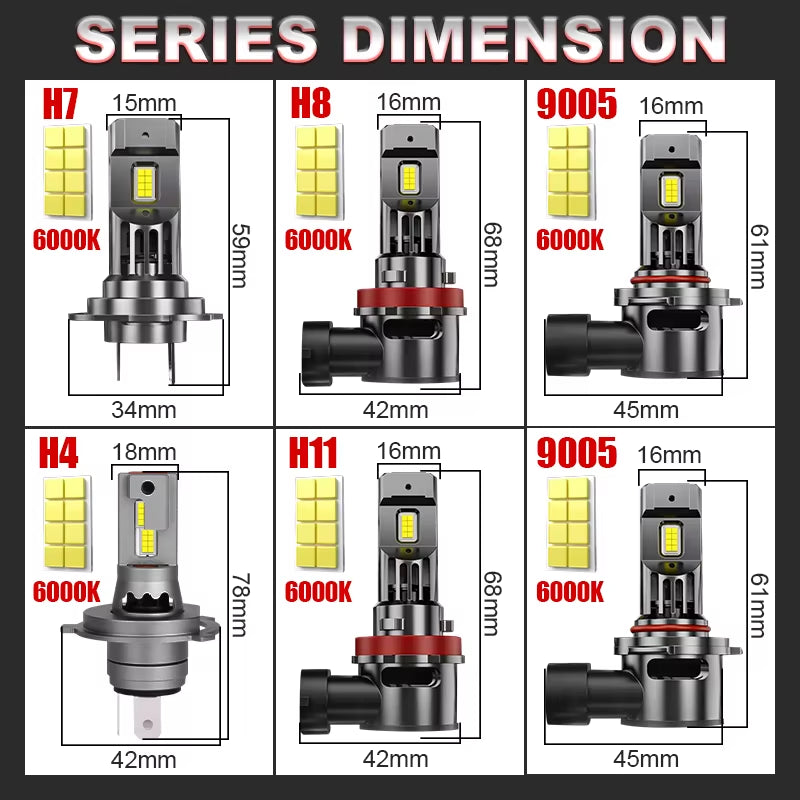 800W Turbo H7 H11 LED Headlight Bulbs CANBUS Lights 80000LM H4 9012 9005 HB3 9006 Mini Lamp 3580 CSP Wireless Car LED with Fan