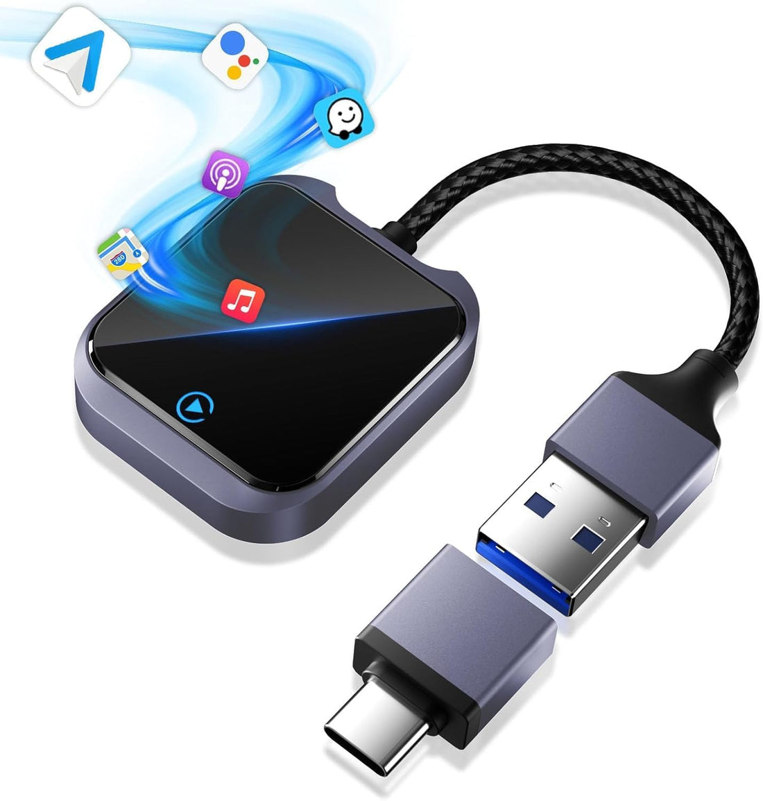 Wireless Carplay and Android Auto Adapter with Fast Stable 5Ghz Wifi Bluetooth, Wireless Android Auto Car Adapter Applies to Cars after 2016 & Phone with Android11+& Usb-A/Type-C (Purple)