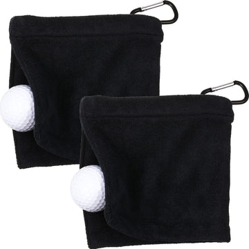 2 Pieces Golf Ball Towel 5.5 X 5.5 Inch Black Golf Wet and Dry Golf Towel Pocket Golf Towel with Clip Ball Towel Golf Ball Towel for Golf Course Exercise Towel