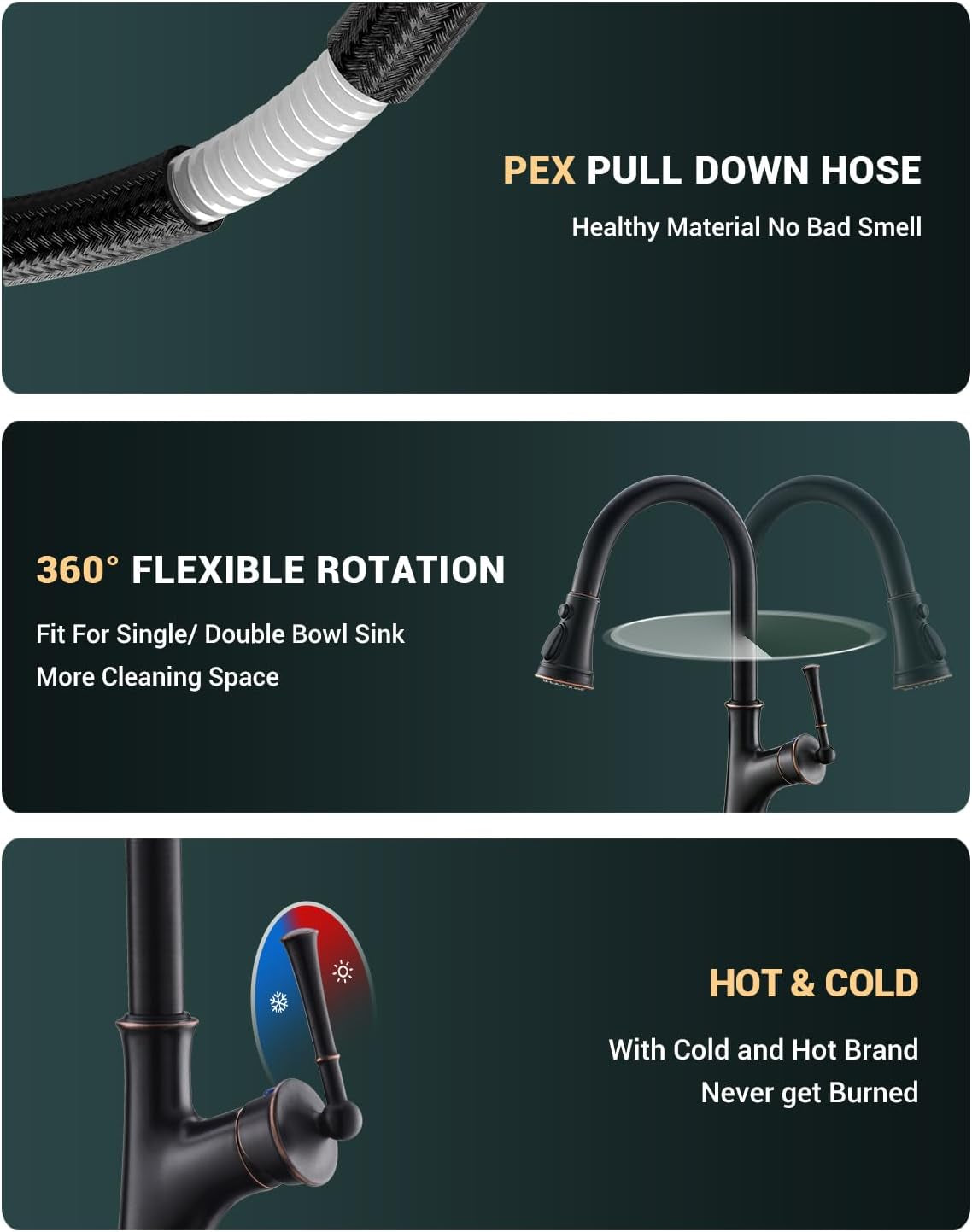 Bronze Kitchen Faucet with Soap Dispenser, Oil Rubbed Bronze Sink Faucet for Kitchen, Single Handle High Arc Kitchen Sink Faucet