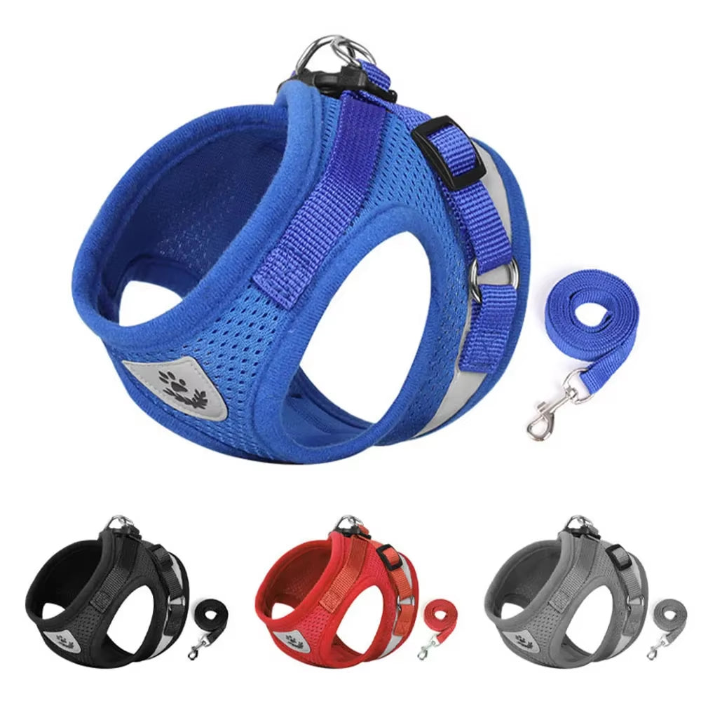 Dog Harness Lead Leash Set Adjustable Reflective Escape Proof Pet Mesh Vest Harness Puppy Dog Collar Small Dog Cat Pet Supplies