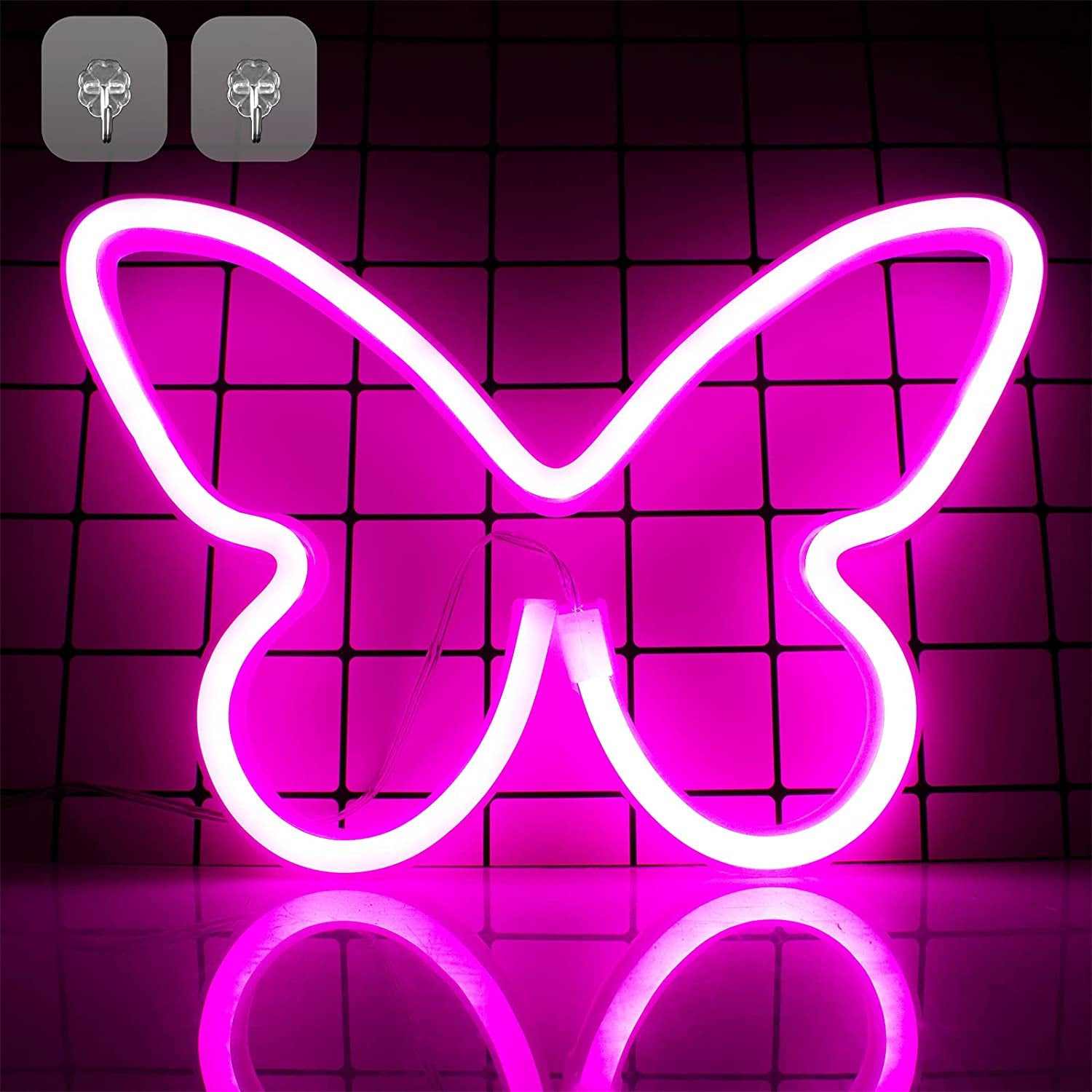Neon Signs for Bedroom, Butterfly Neon Sign LED Lights USB or Battery Powered, Christmas Decoration Led Light Neon Wall Signs for Girls, Pink Light up Sign for Gift Party Wedding Kids Room Decor, Pink