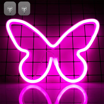 Neon Signs for Bedroom, Butterfly Neon Sign LED Lights USB or Battery Powered, Christmas Decoration Led Light Neon Wall Signs for Girls, Pink Light up Sign for Gift Party Wedding Kids Room Decor, Pink