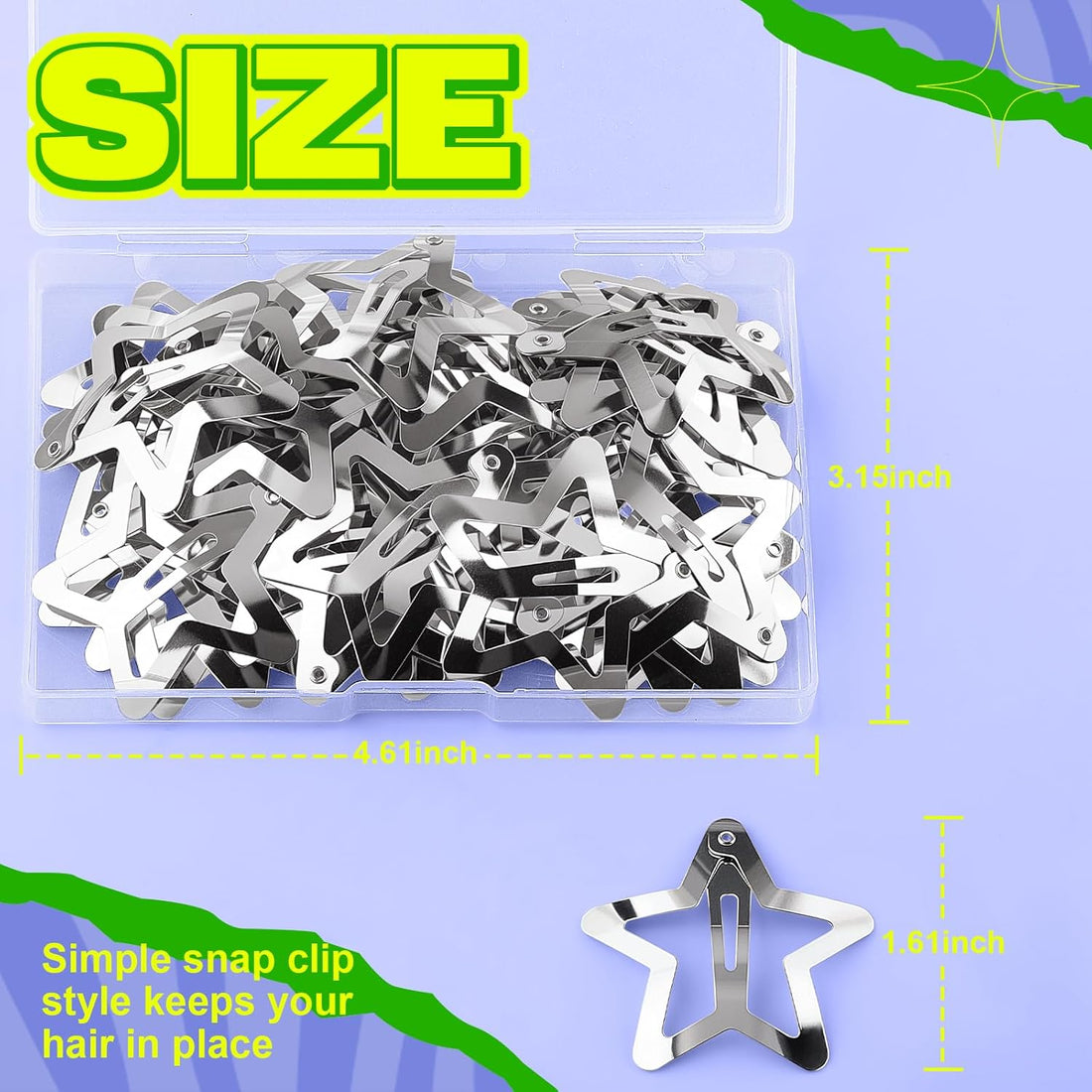 30 PCS 1.61" Star Hair Clips, Y2K Hair Accessories, Silver Clips for Girls Women, Rave Accessories, Non Slip Barrettes, Metal Snap Hair Clips