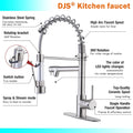 Kitchen Faucets with Pull down Sprayer Brushed Nickel -【LED Light Dual Ends】 Single Handle 1 or 3 Holes Spring Kitchen Sink Faucet with Deck Plate for Farmhouse RV Vessel Basin