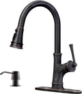 Bronze Kitchen Faucet with Soap Dispenser, Oil Rubbed Bronze Sink Faucet for Kitchen, Single Handle High Arc Kitchen Sink Faucet
