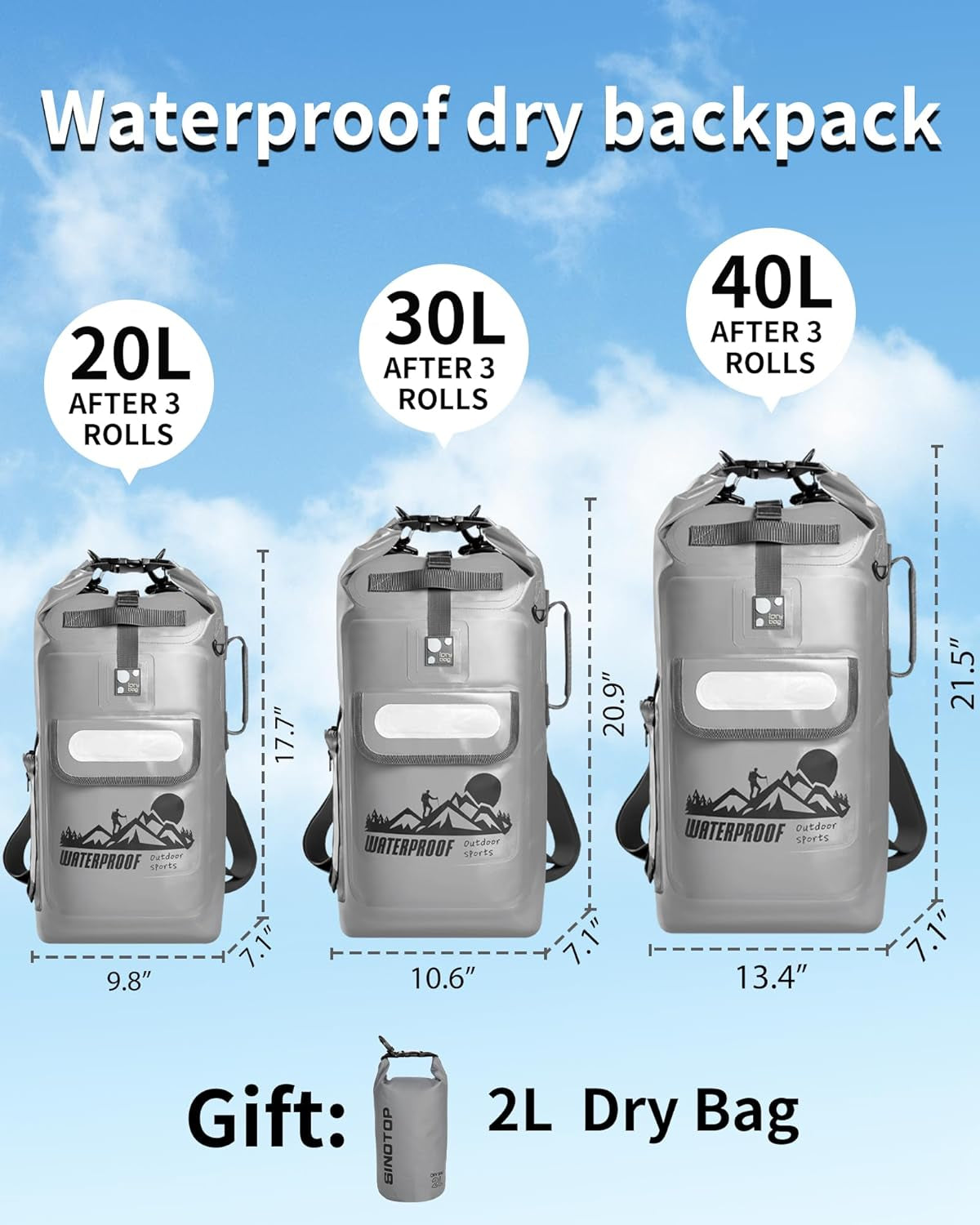 Dry Bag Backpack Waterproof Floating 20L/30L/40L, Dry Bags Waterproof Backpack for Men, Dry Sack Waterproof Bag