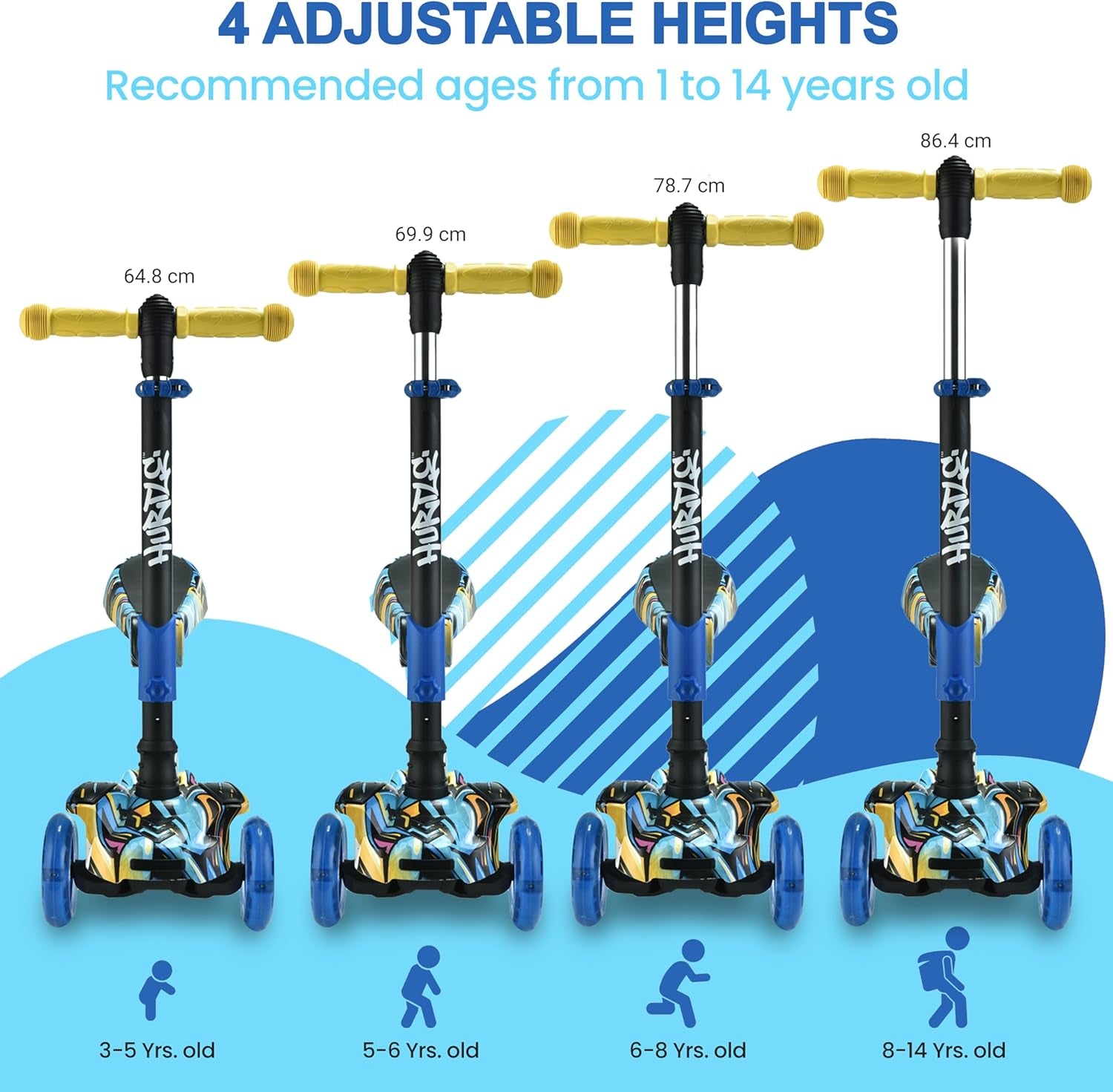 3-Wheeled Scooter for Kids - Wheel LED Lights, Adjustable Lean-To-Steer Handlebar, and Foldable Seat - Sit or Stand Ride with Brake for Boys and Girls Ages 1-14 Years Old