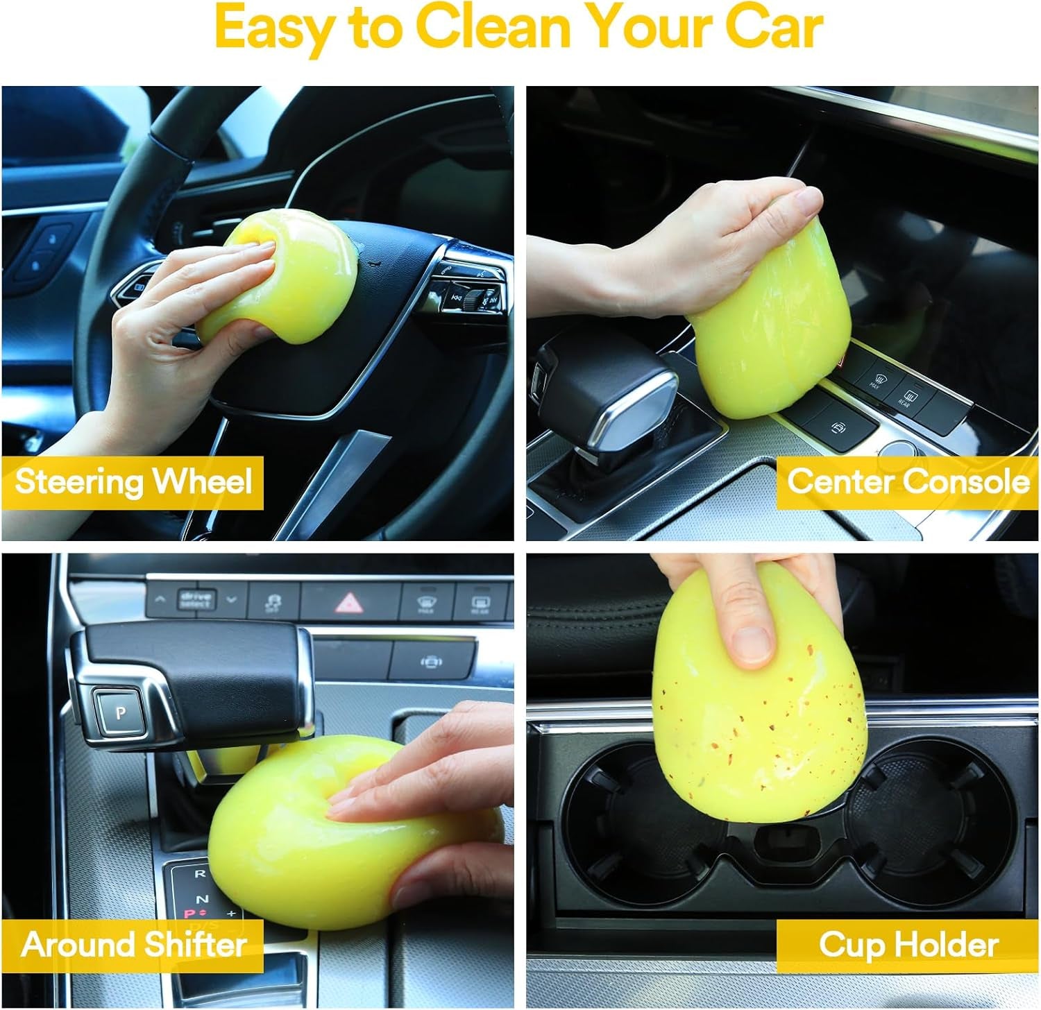 Car Cleaning Gel Detailing Kit Car Cleaning Putty Gel Reusable Car Cleaning Tools Car Slime for Cleaning Car Slime Cleaner Car Cleaning Supplies Car Accessories for Men Women Yellow