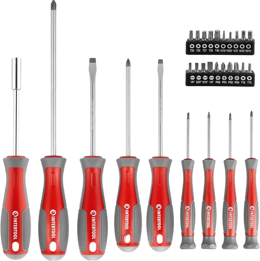 Screwdriver & Precision Driver Tool Set with Magnetic Tips and Bits - Phillips, Flat Head, Torx, Hex - Cr-V Steel with Cushion Grip Handles VT08-3329