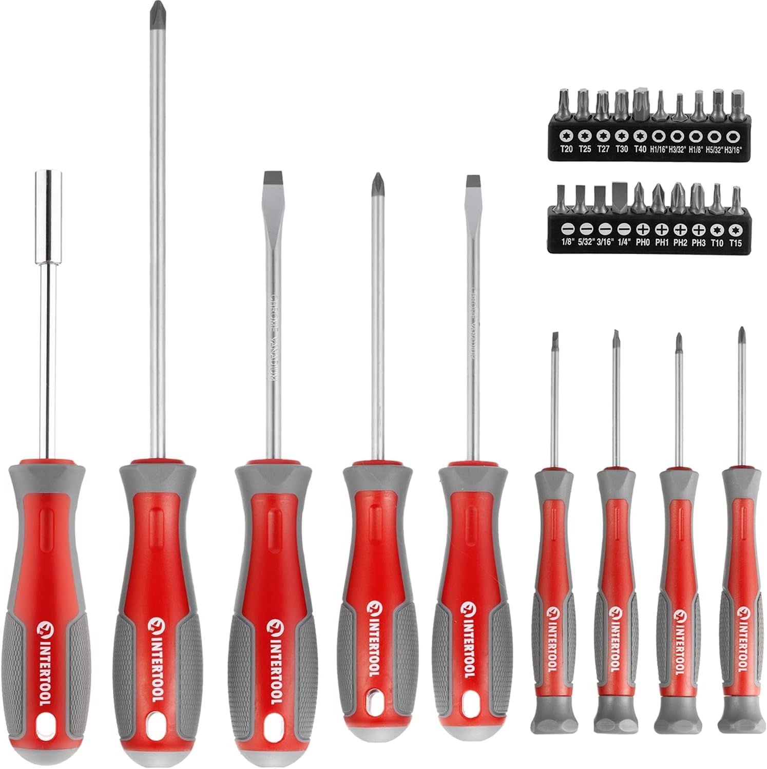 Screwdriver & Precision Driver Tool Set with Magnetic Tips and Bits - Phillips, Flat Head, Torx, Hex - Cr-V Steel with Cushion Grip Handles VT08-3329