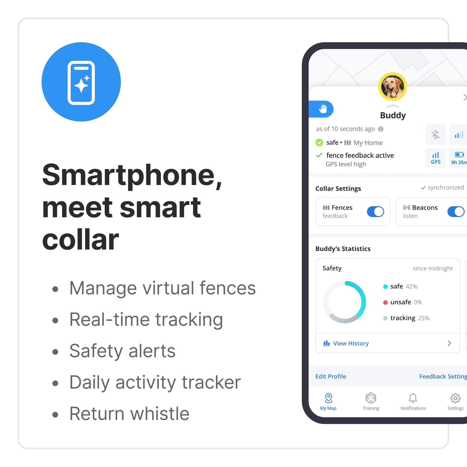 3 - Wireless GPS Dog Fence & Training Collar with Real-Time Tracking, Sunburst, Medium/Large