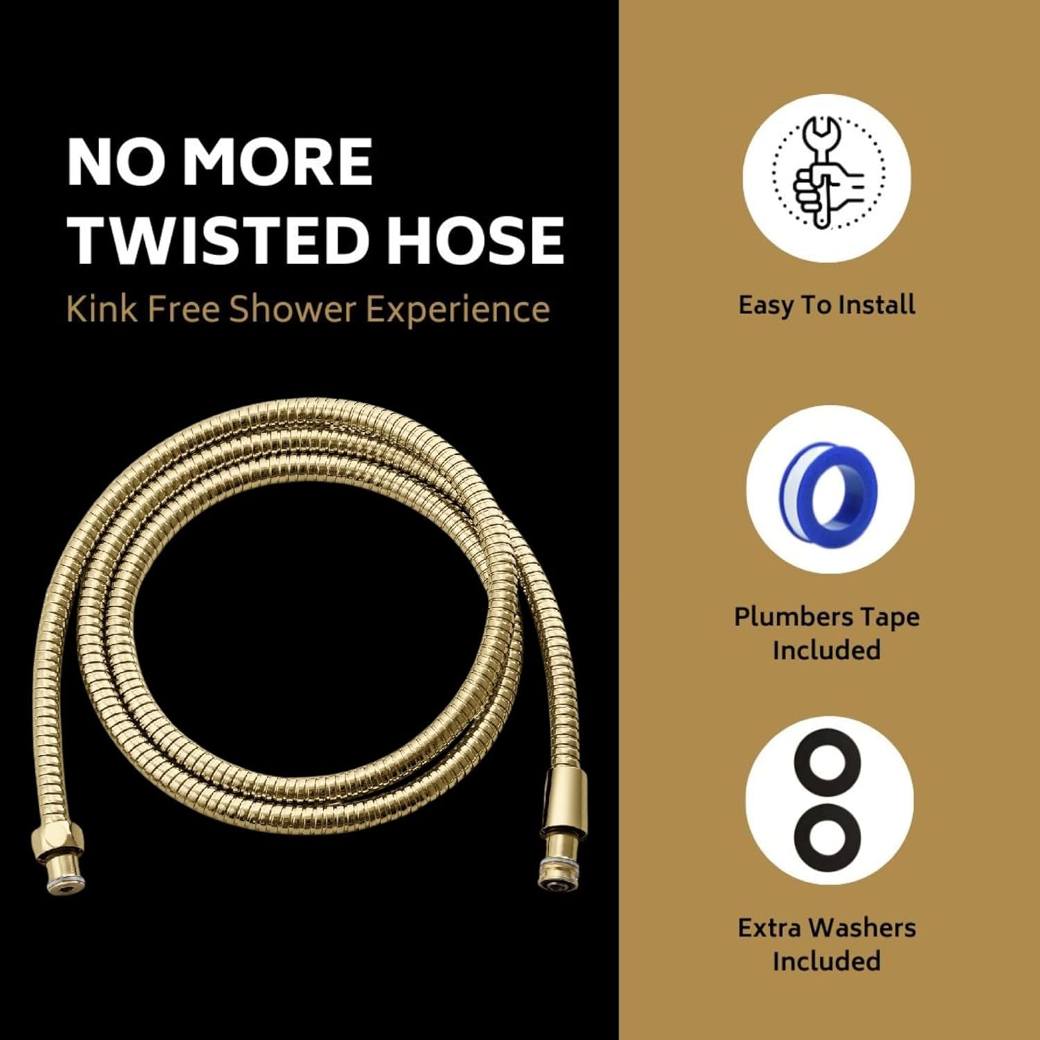 Universal 72" Extra Long Shower Replacement Hose, Leak Proof Stainless Steel Shower Hose, Kink-Free Anti-Twisting Design, Brushed Gold